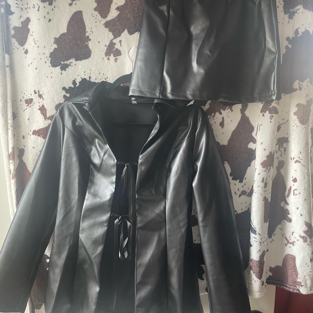 Pleather jacket and skirt set
